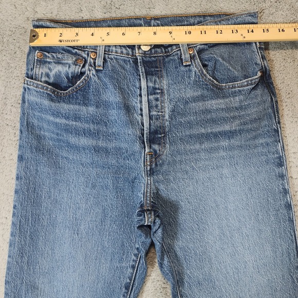 Levis 501 Button Fly Jeans Women Size 29 Medium Wash Straight Leg Denim Stretch - Picture 9 of 12